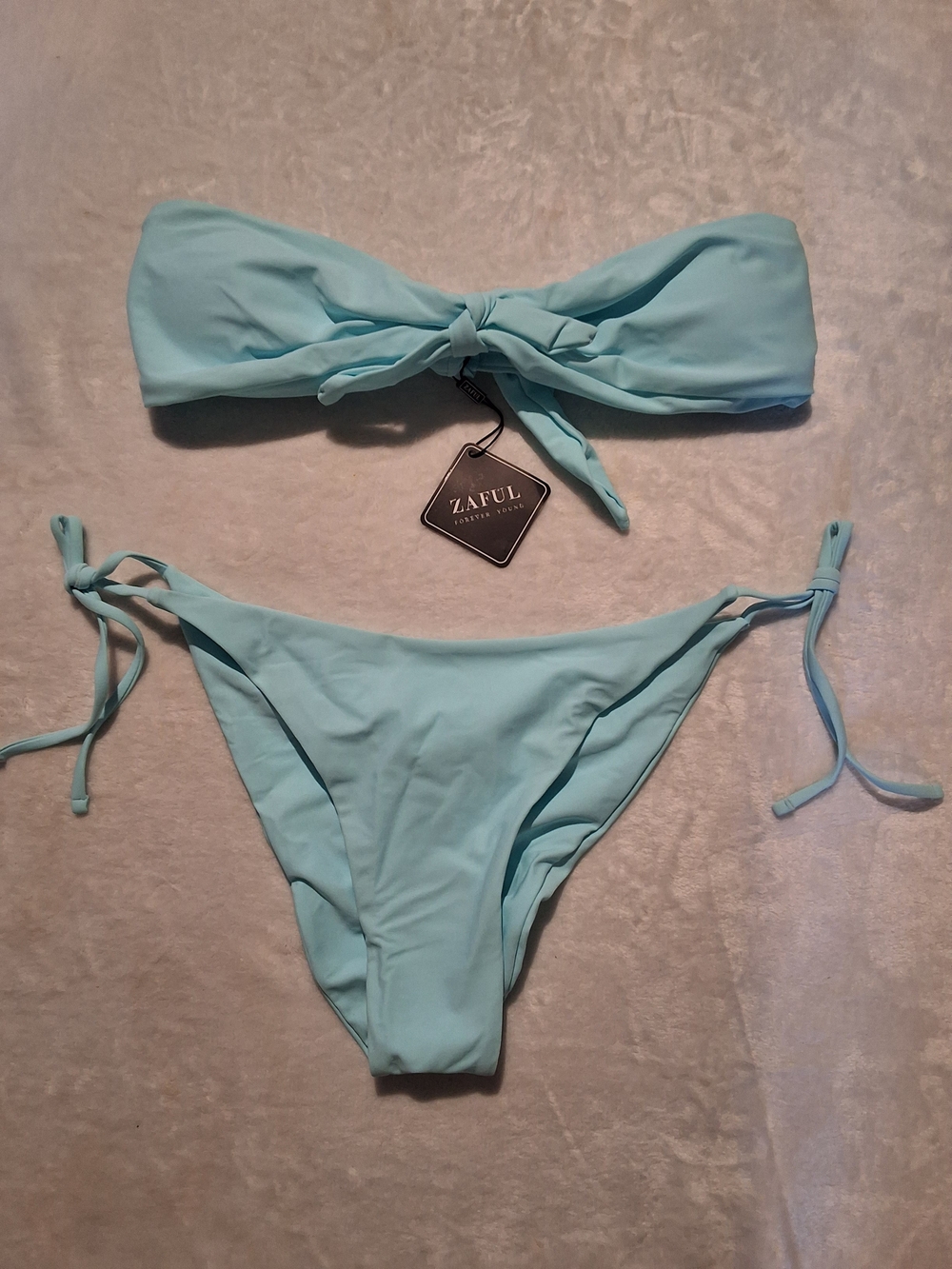 Zaful Light Aqua Bandeau Tie Bikini Set